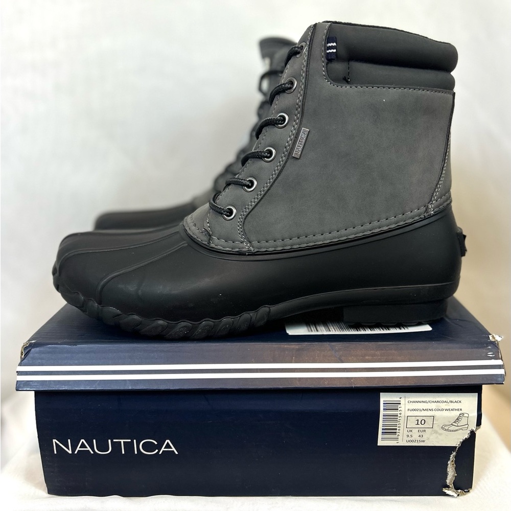 New Nautica Men's Channing Charcoal and Black Cold Weather Boots / 10